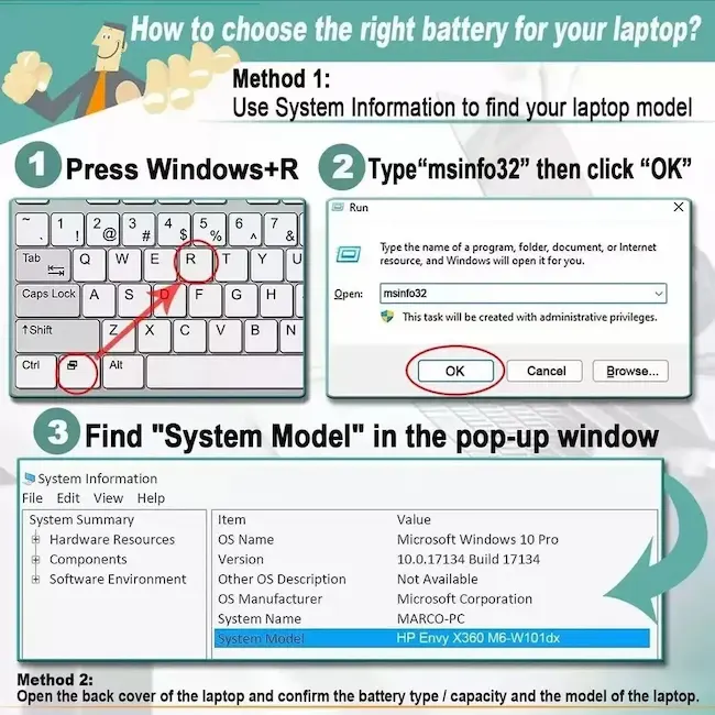 Cómo identificar mediante Windows el modelo del la batería que utiliza el portátil o laptop