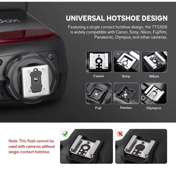 Godox TT520III Universal diseño del ajuste a las cámaras.