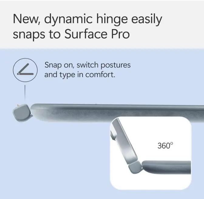 Imagen que muestra a Microsoft Surface Pro Keyboard for Surface Pro que facilita la posición deseada