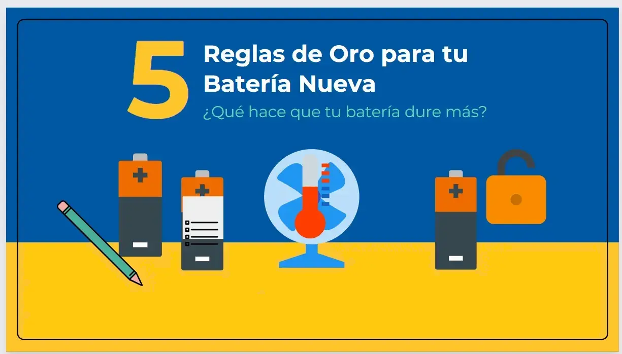 Etiqueta que se lee Reglas de Oro para conservar batería