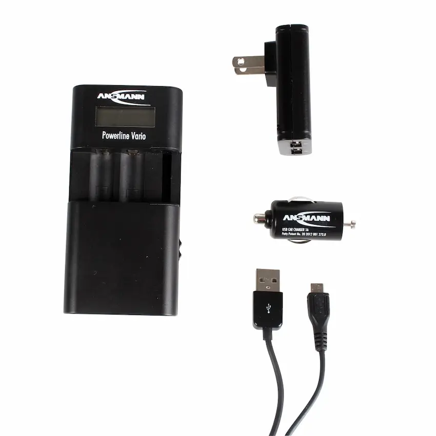 Imagen del cargador ANSMANN Powerline Vario y sus sistemas de conexión