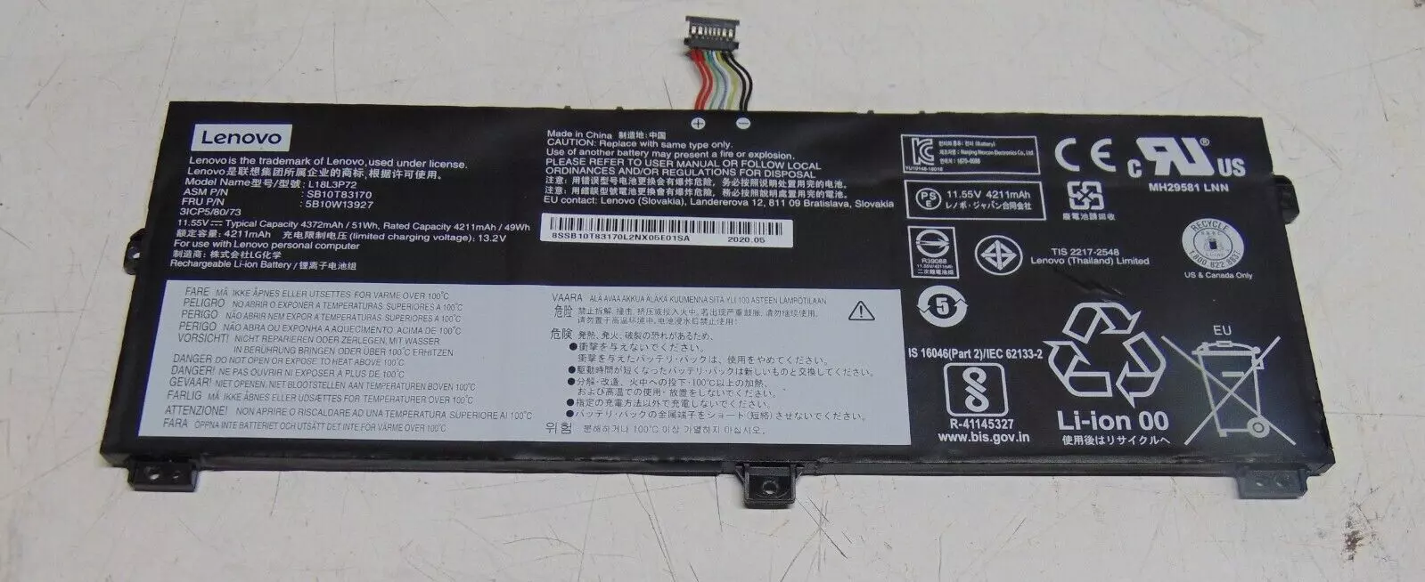 Vista superior Bateria Lenovo 5B10W13927