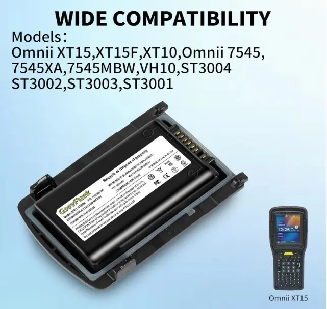 Batería Zebra Omnii XT15 Tabla de productos que la utilizan