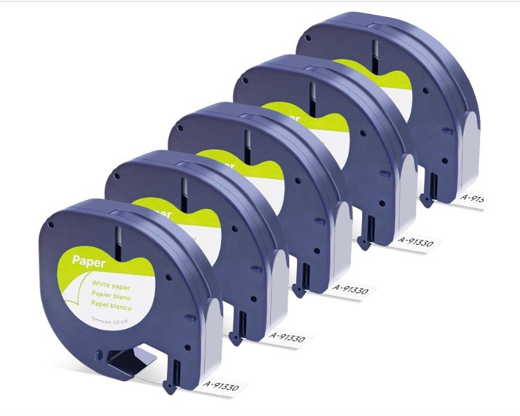 Cintas Compatibles de Repuesto para Rotuladoras DYMO LetraTag (Paquete x 5 unidades)