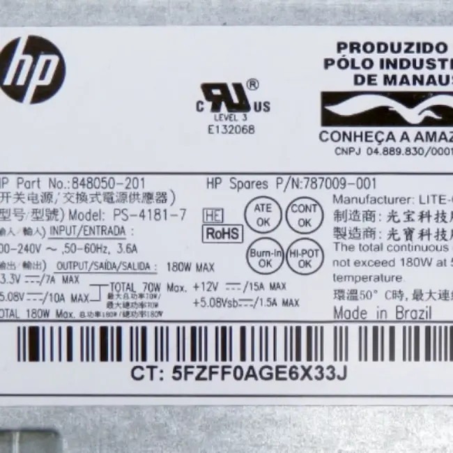 Vista de la etiqueta del HP PS-4181-7 180W Power Supply