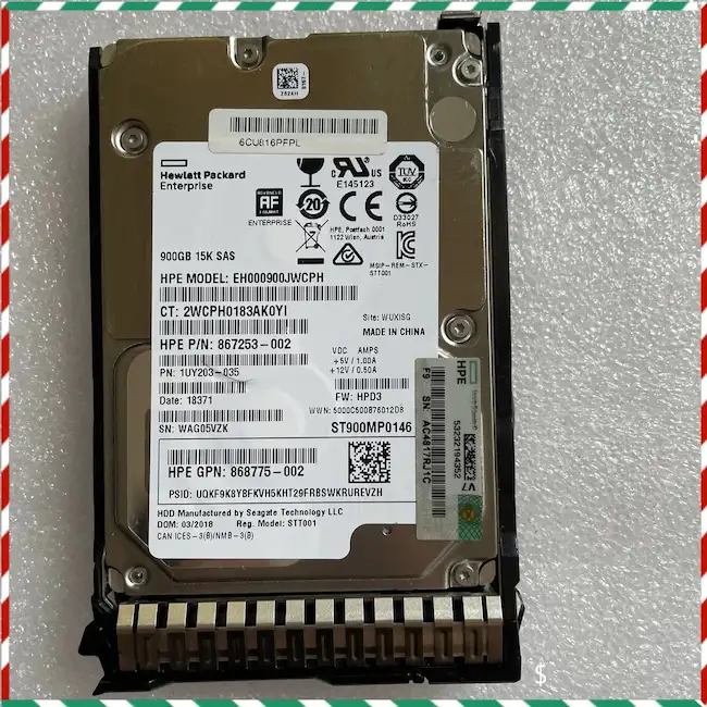 Vista superior del HPE 900GB SAS 12G HDD 15K 2.5