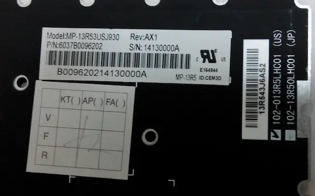 Toshiba Satellite-C Keyboard US backlit rear