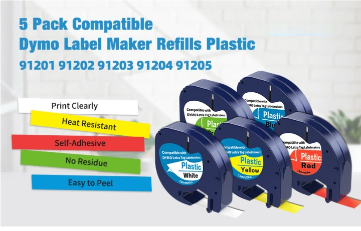 Variedad de colores en cintas plasticas compatibles para rotuladora DYMO LetraTag