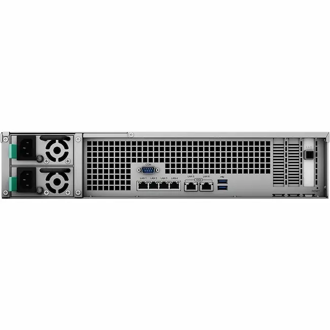 Muestra la parte posterior del Synology 12-Bay Rackmount NAS SA3410