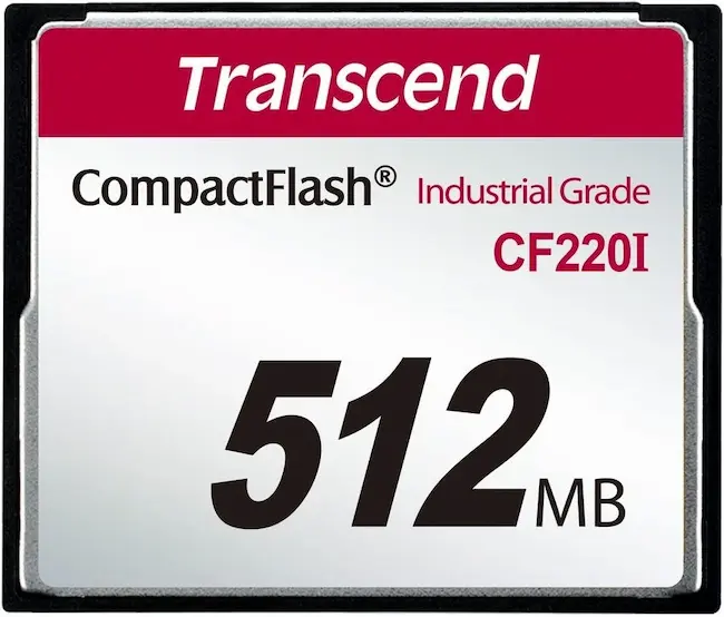 Vista de la etiqueta del producto Transcend Industrial 512 MB Compact Flash Card