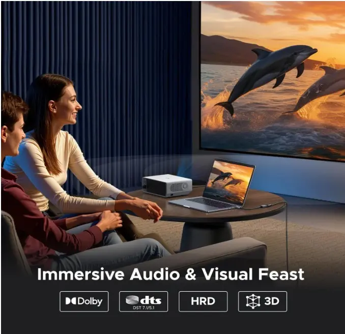 Cable Adaptador UGREEN. Un festín audiovisual inmersivo muestra pareja disfrutando el producto